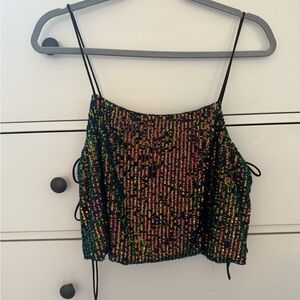 Black and Orange Sequin Ruched Crop